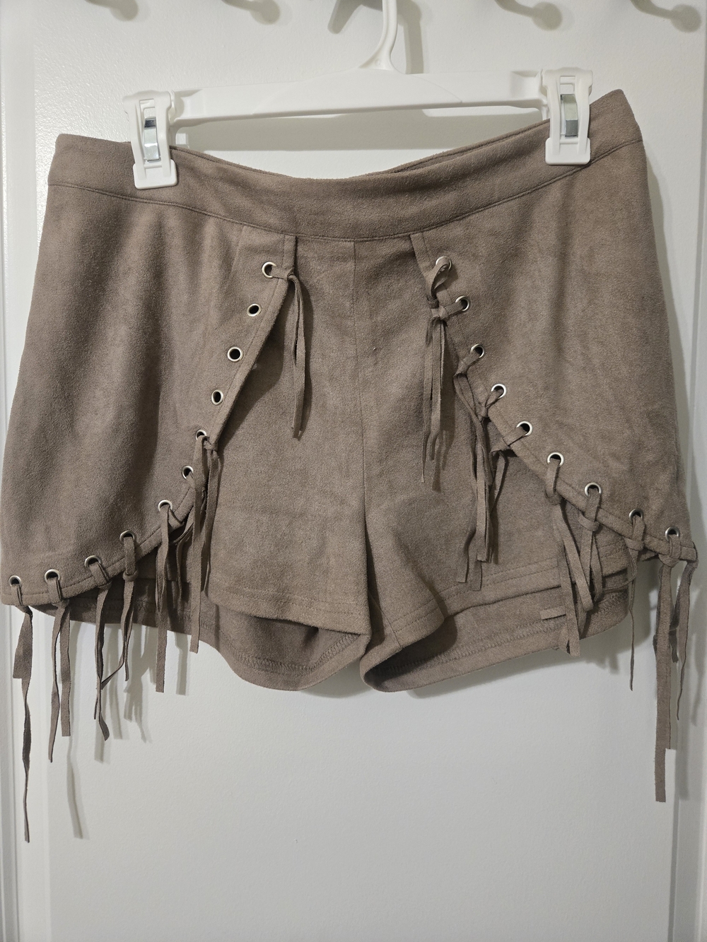 Rosebullet Taupe Fringe Lace-Up Skort Shorts